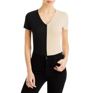 Aqua Ribbed Black and Tan Short Sleeve Bodysuit